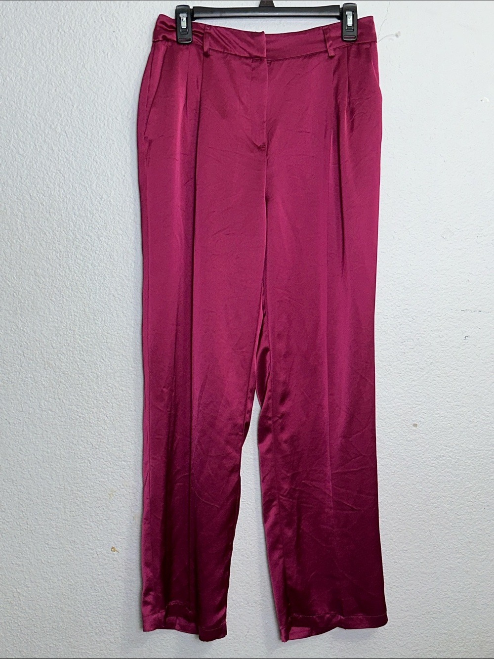 House of Harlow 1960 Satin Wide Leg Pants Magenta High Waist Career Office Sz 6